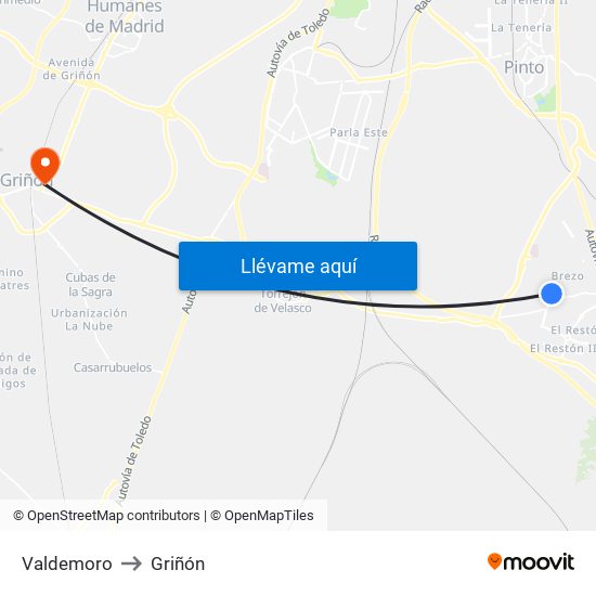 Valdemoro to Griñón map