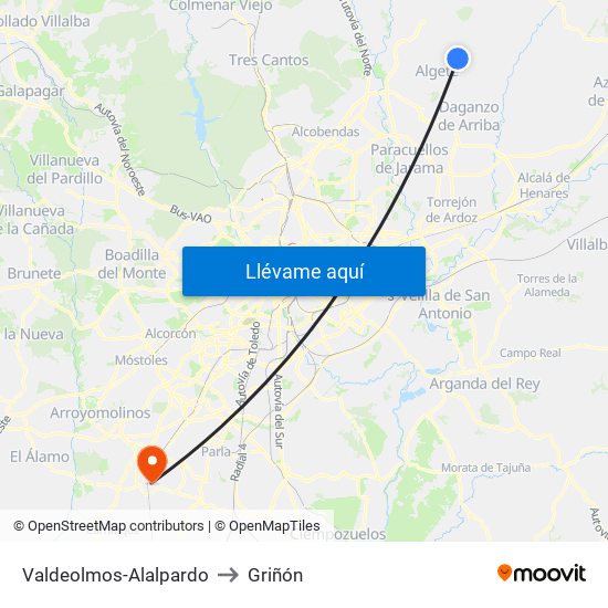 Valdeolmos-Alalpardo to Griñón map