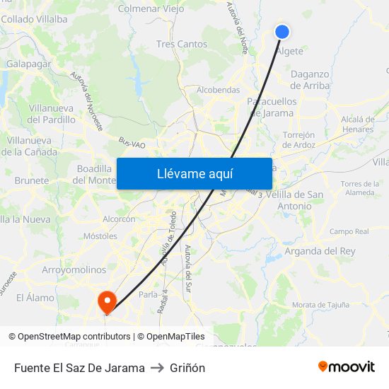 Fuente El Saz De Jarama to Griñón map
