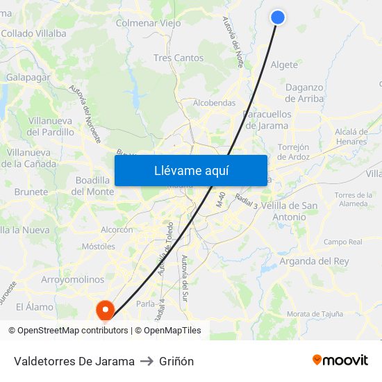 Valdetorres De Jarama to Griñón map