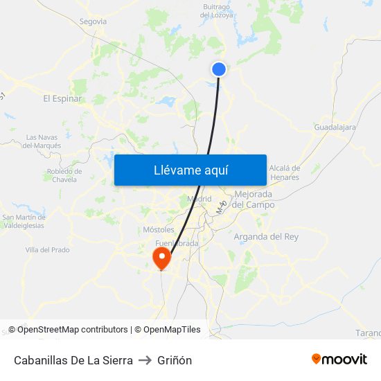 Cabanillas De La Sierra to Griñón map