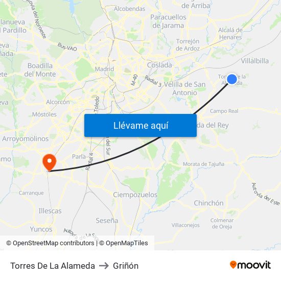 Torres De La Alameda to Griñón map