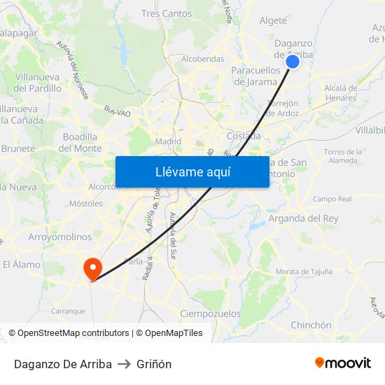 Daganzo De Arriba to Griñón map