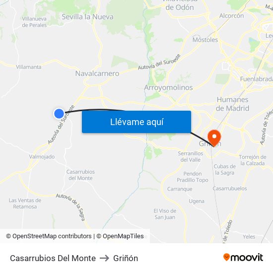 Casarrubios Del Monte to Griñón map