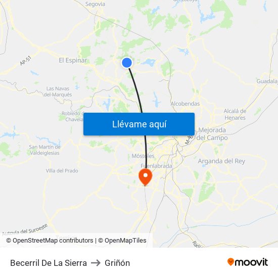 Becerril De La Sierra to Griñón map