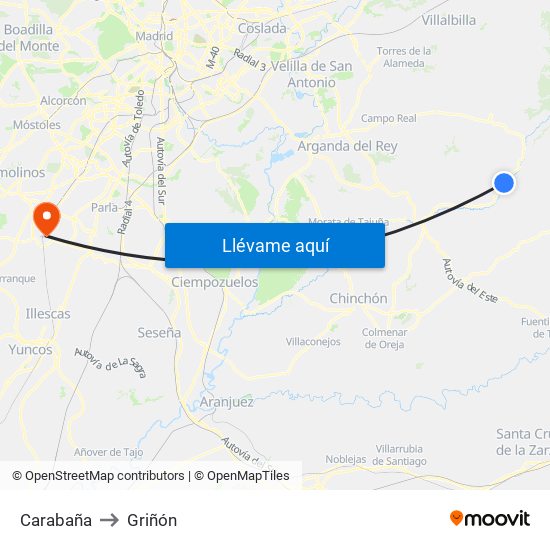 Carabaña to Griñón map