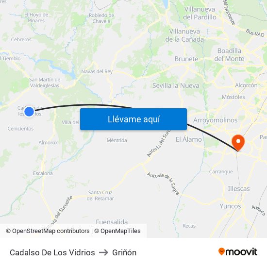 Cadalso De Los Vidrios to Griñón map