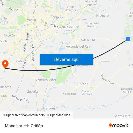 Mondéjar to Griñón map