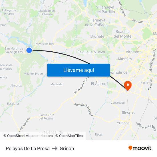 Pelayos De La Presa to Griñón map