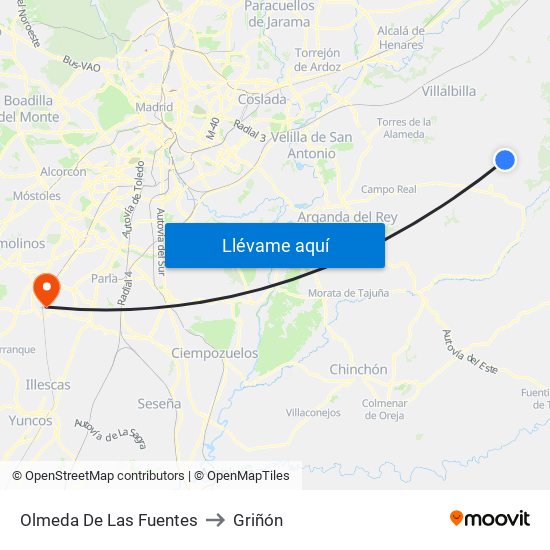 Olmeda De Las Fuentes to Griñón map