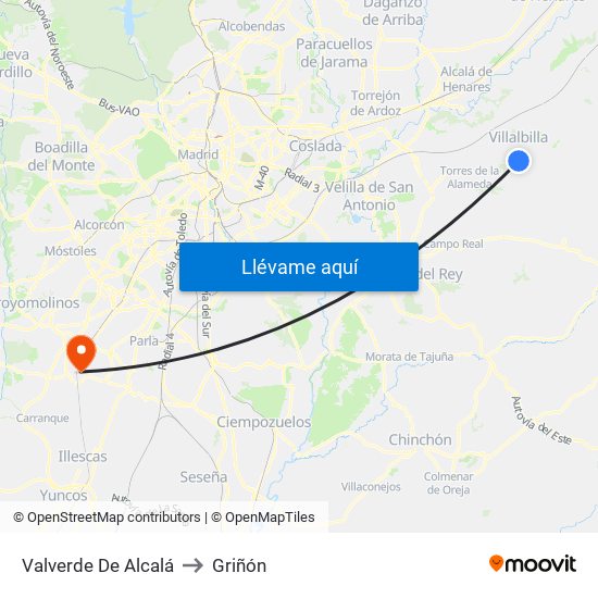 Valverde De Alcalá to Griñón map