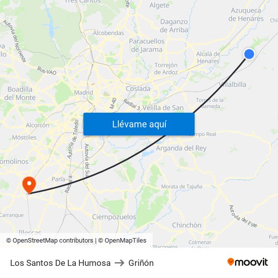 Los Santos De La Humosa to Griñón map