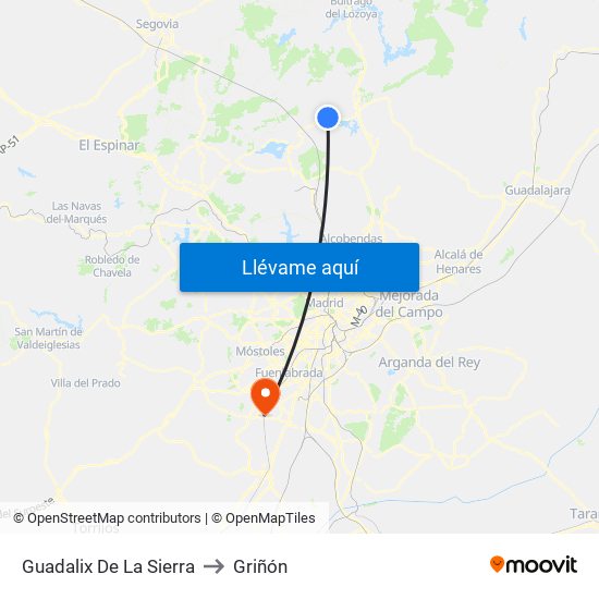 Guadalix De La Sierra to Griñón map