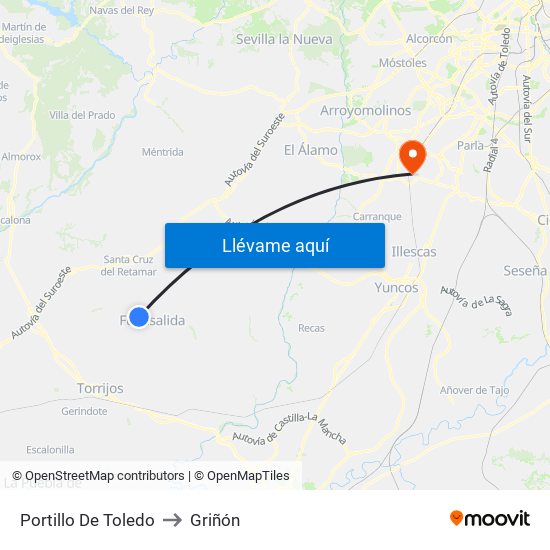 Portillo De Toledo to Griñón map