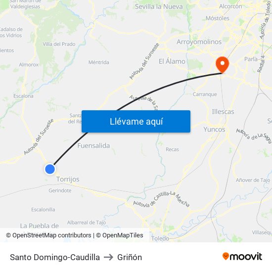 Santo Domingo-Caudilla to Griñón map