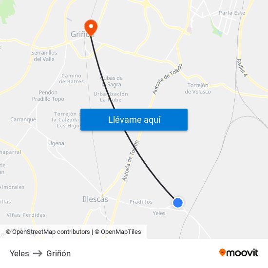 Yeles to Griñón map