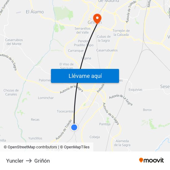 Yuncler to Griñón map