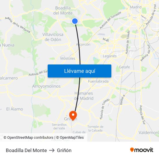 Boadilla Del Monte to Griñón map