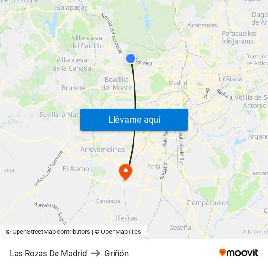 Las Rozas De Madrid to Griñón map