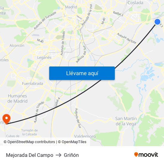 Mejorada Del Campo to Griñón map