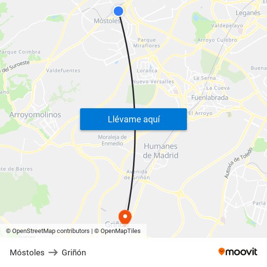Móstoles to Griñón map