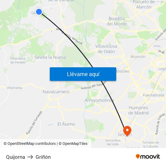 Quijorna to Griñón map