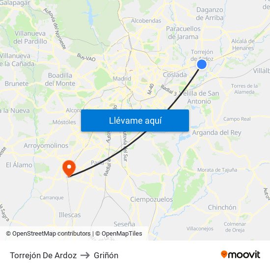 Torrejón De Ardoz to Griñón map