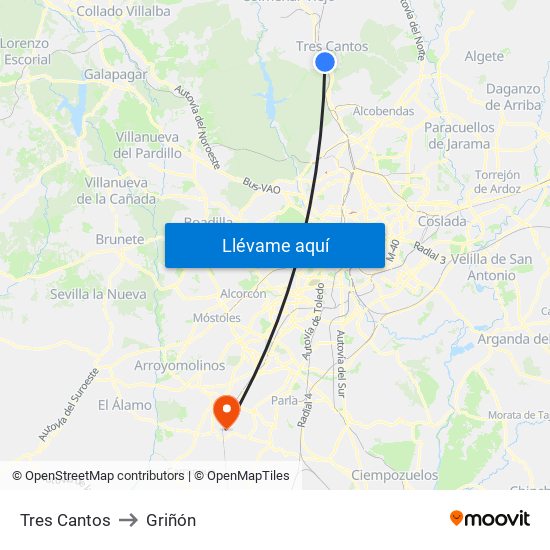 Tres Cantos to Griñón map