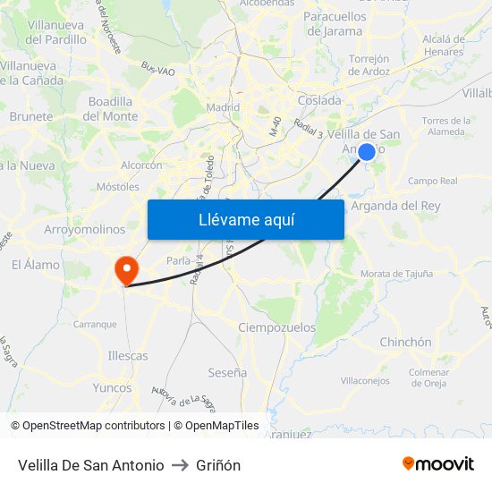 Velilla De San Antonio to Griñón map