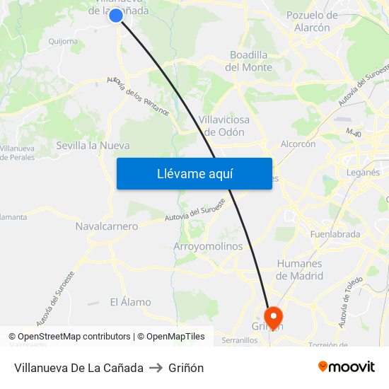 Villanueva De La Cañada to Griñón map