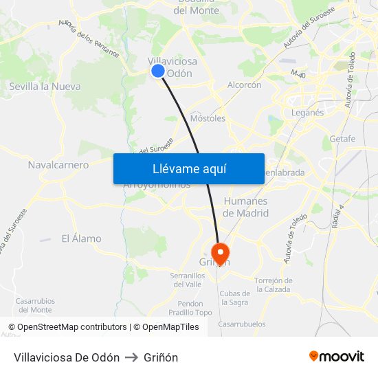 Villaviciosa De Odón to Griñón map