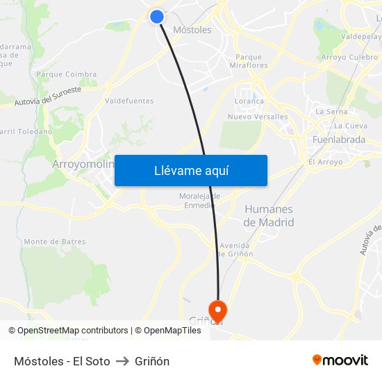 Móstoles - El Soto to Griñón map
