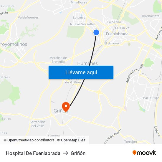 Hospital De Fuenlabrada to Griñón map