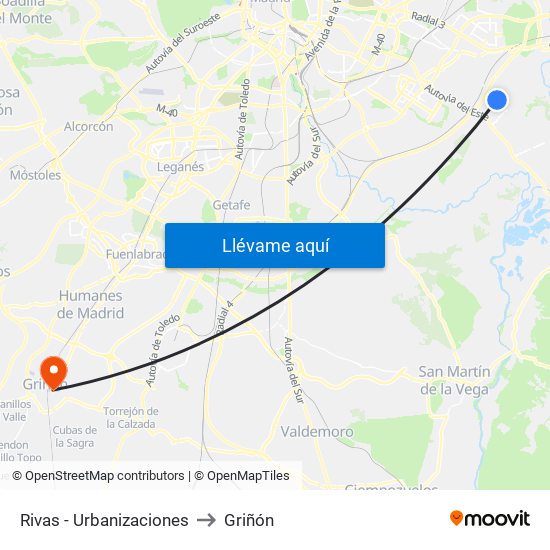Rivas - Urbanizaciones to Griñón map