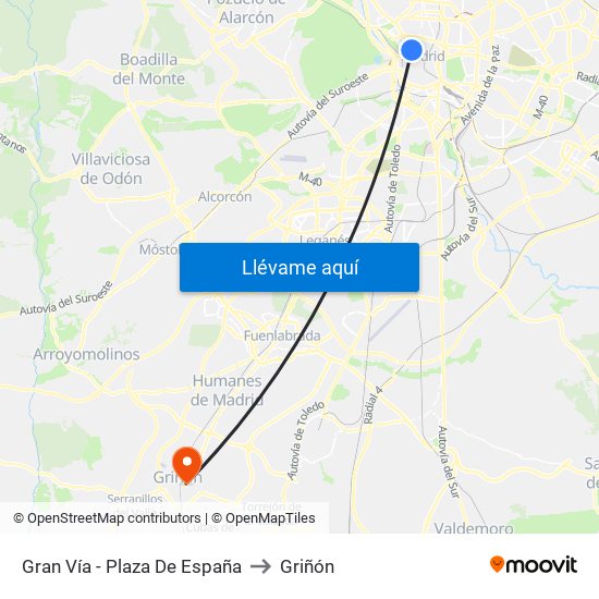 Gran Vía - Plaza De España to Griñón map