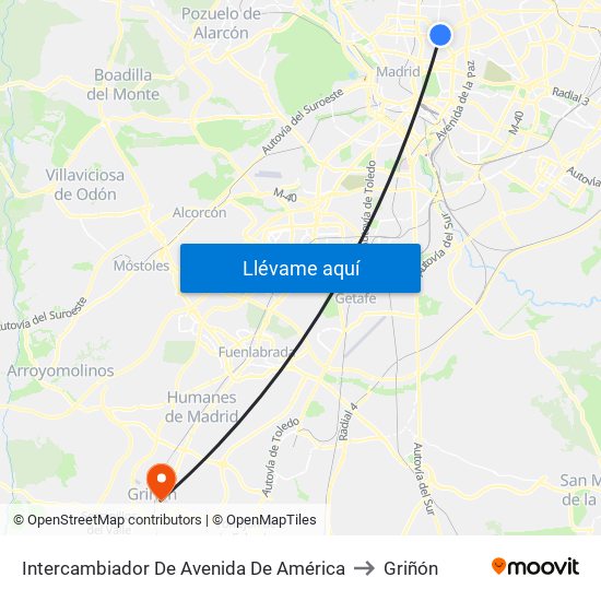 Intercambiador De Avenida De América to Griñón map