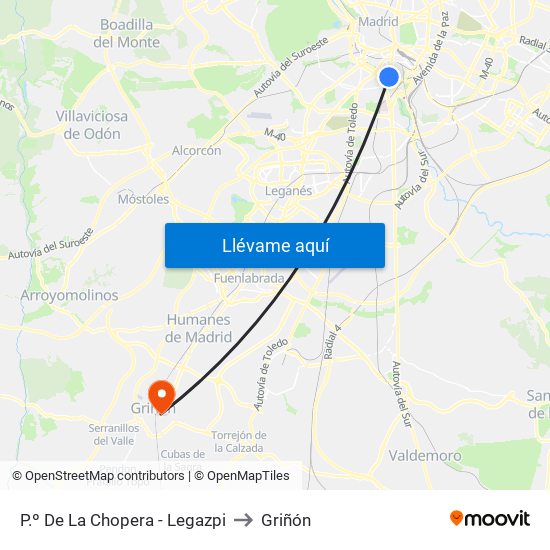 P.º De La Chopera - Legazpi to Griñón map