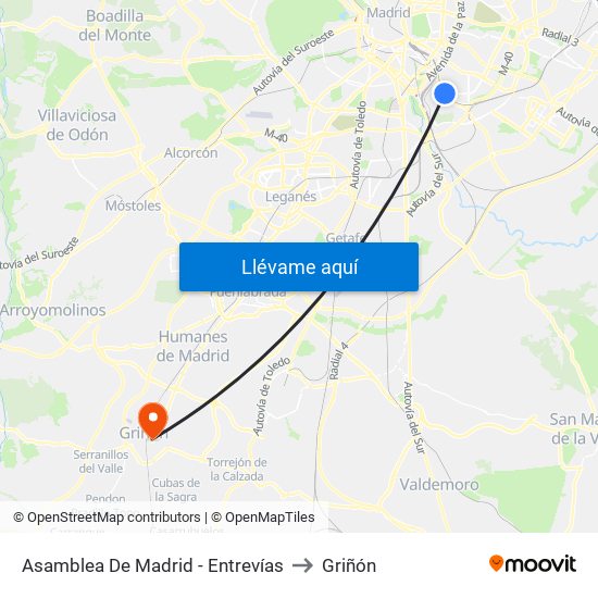 Asamblea De Madrid - Entrevías to Griñón map