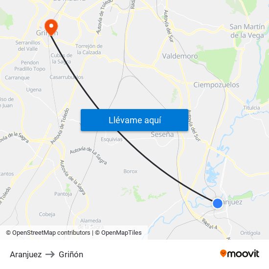 Aranjuez to Griñón map