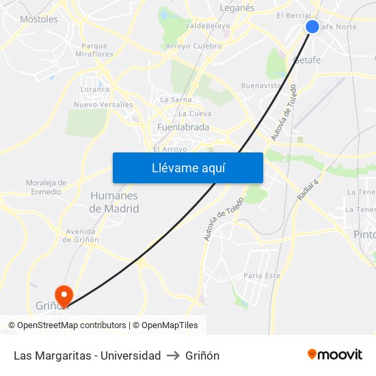 Las Margaritas - Universidad to Griñón map