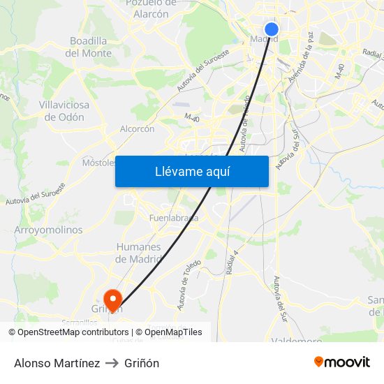 Alonso Martínez to Griñón map