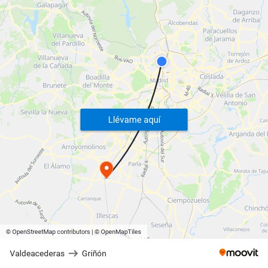 Valdeacederas to Griñón map