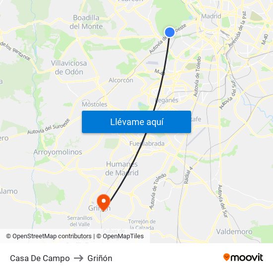 Casa De Campo to Griñón map
