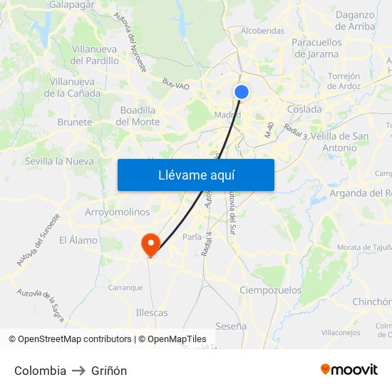Colombia to Griñón map