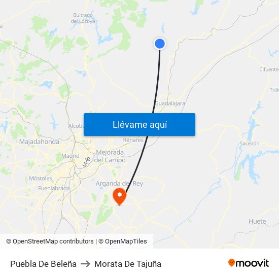 Puebla De Beleña to Morata De Tajuña map
