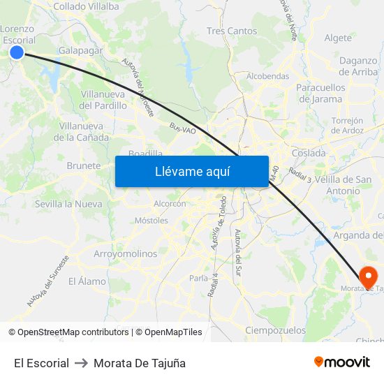 El Escorial to Morata De Tajuña map