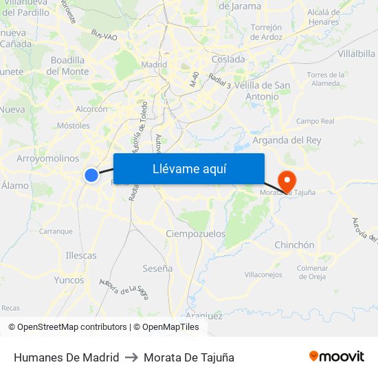 Humanes De Madrid to Morata De Tajuña map