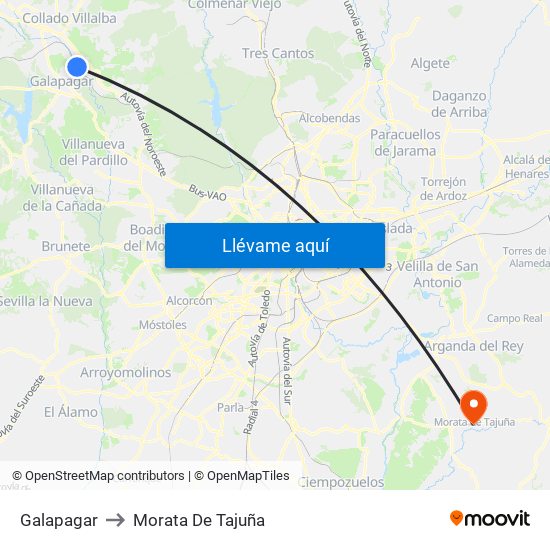 Galapagar to Morata De Tajuña map