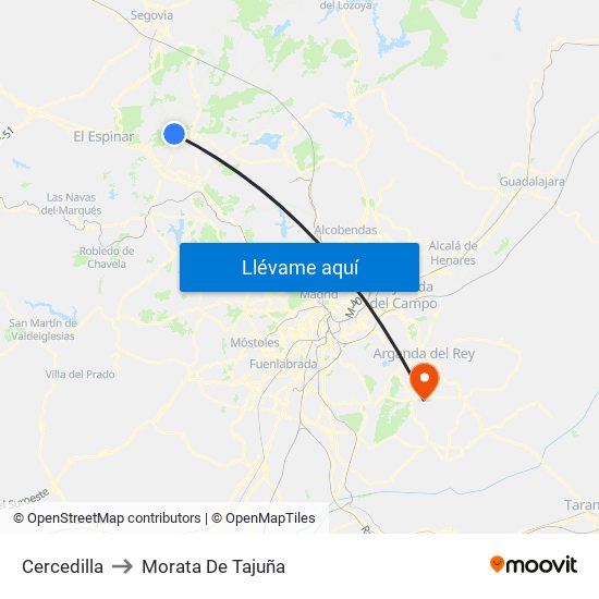 Cercedilla to Morata De Tajuña map