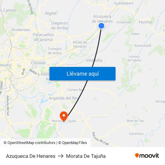Azuqueca De Henares to Morata De Tajuña map